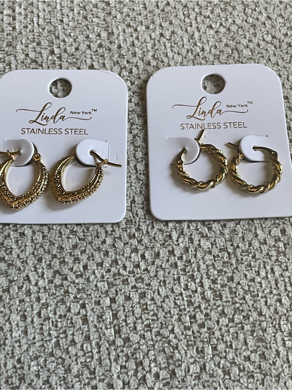 Gold Stainless Steel Hoop Earrings - Textured and Twisted Styles